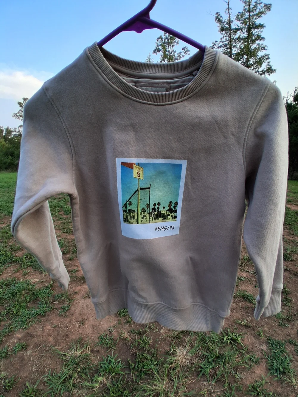 Denim & Flower Taupe Crewneck Sweatshirt with Retro Photo Print Boy's Size 8